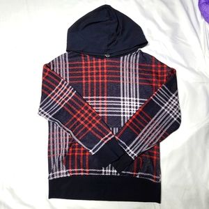 Kidpik Long Sleeve Black Jacquard Plaid Knit Hoodie | Boys Size S 7/8